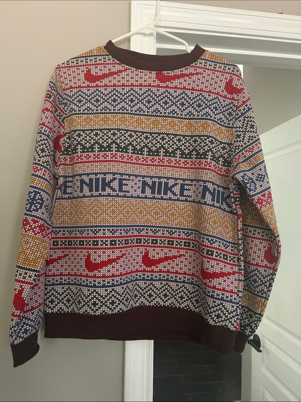 Nike Multicolor Knit Crewneck Sweater - Red, Blue, Mustard, Black
